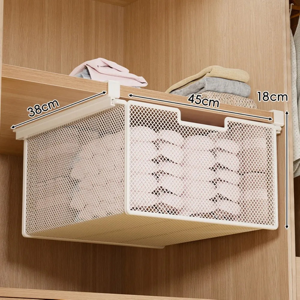 Large Capacity Underwear Storage Basket Under Shelf Pure Color Hanging Organizer Under Cabinet Basket Design