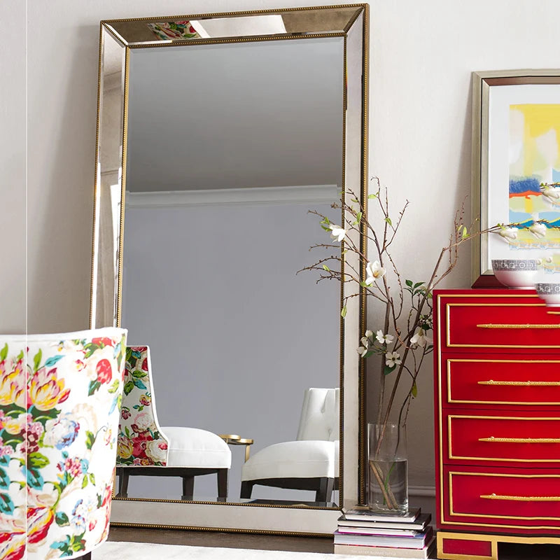 Full Length French Style Mirror Decoration Wall Living Room Aesthetic Mirror Luxury Vintage Floor Standing Espelho Accessories