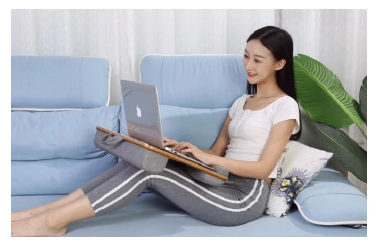 Mumucc Wooden Suspended Bed Study Table, Portable 15 Inch Laptop Desk With Handle, Sponge Cushion AND ABS Slot,Black,Khaki,Brown