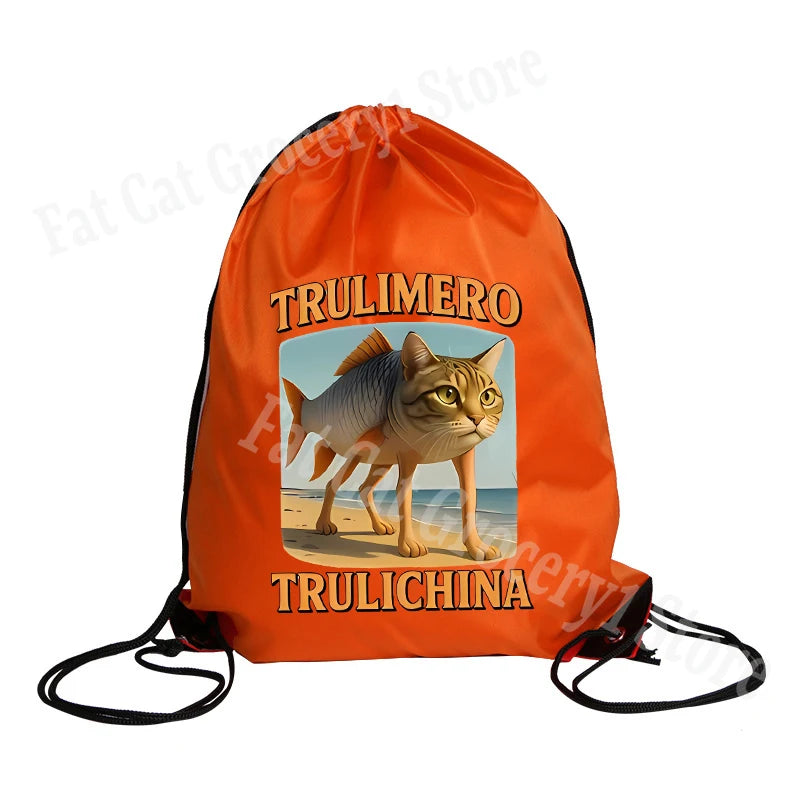 Tralalero Tralala Drawstring Backpack Tungtung Sahur Brainrot Kids Cartoon Travel Shoulders Bag New Outdoor Sport Rucksack Gift