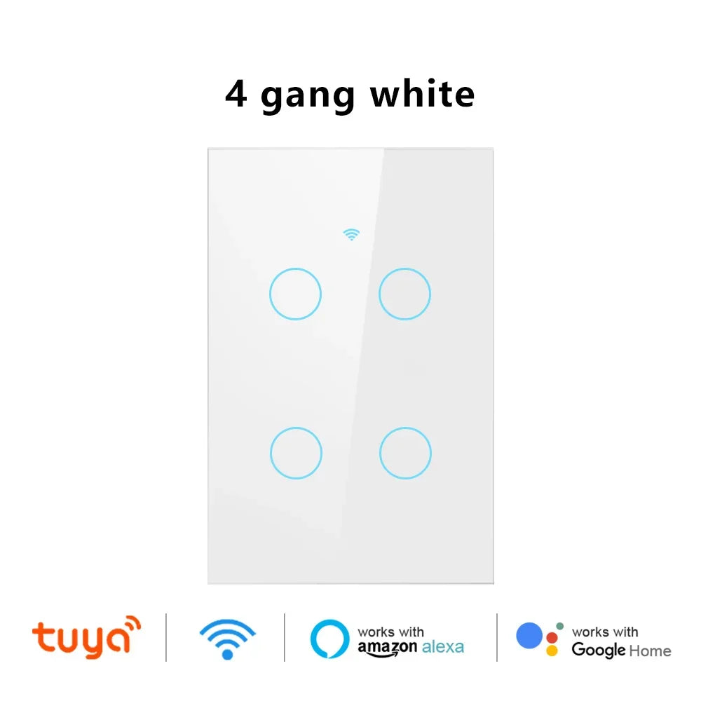 EU/US Smart Switch Alexa RF433 No Neutral Tuya Control Works With Google 1/2/3 Gang Smart Life Home Light WiFi Touch Switches