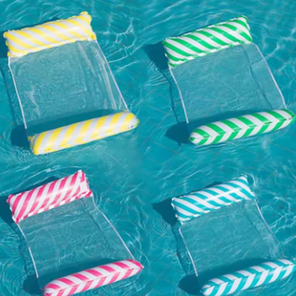 Foldable Striped Inflatable Lounge Chair, Suitable For Swimming Pool Parties And Beach Leisure Floating Beds With Net Backrest