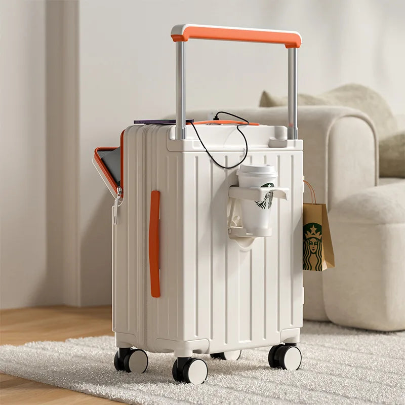 Travel Luggage Wide Tie Rod Suitcase Front Opening Laptop Boarding Case USB Charging 20"22"24"26 Inch Trolley Case with Wheels