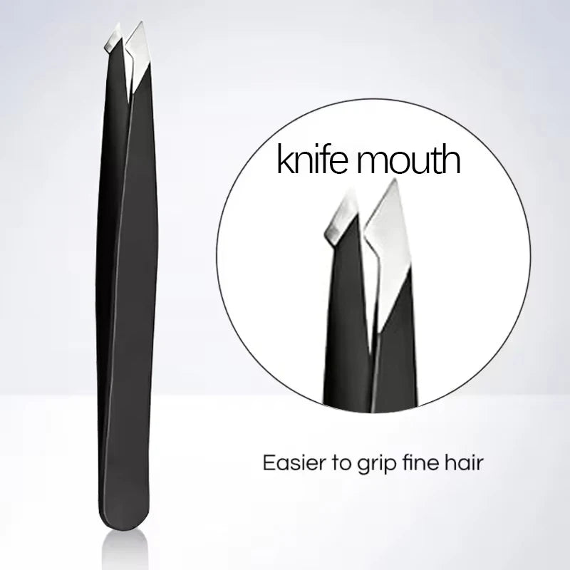 Stainless Steel Black Eyebrow Tweezer with Slant and Flat Point Beauty Tools for Eyelash Tweezer & Ingrown Hair Removal