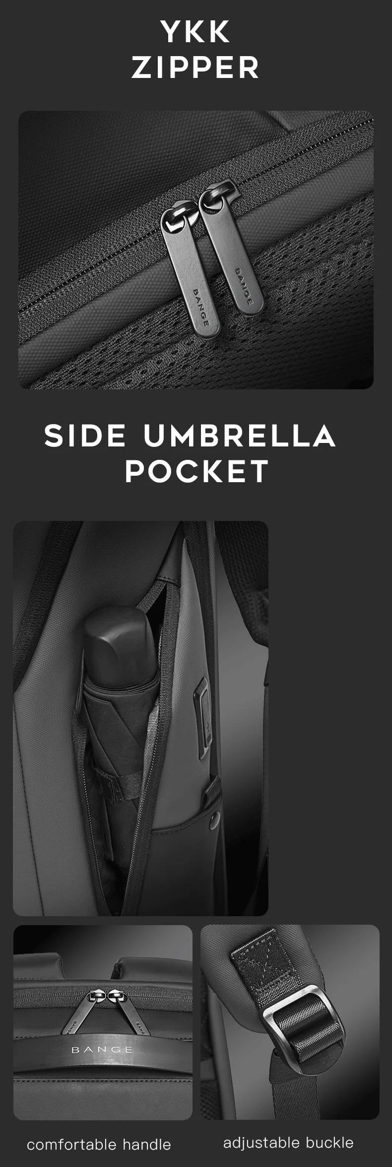 BANGE Business USB Charging Smart Backpacks Fits 15.6 Inch Laptop Commute Backpack WaterProof Carry On Bag for Men Travel Bags