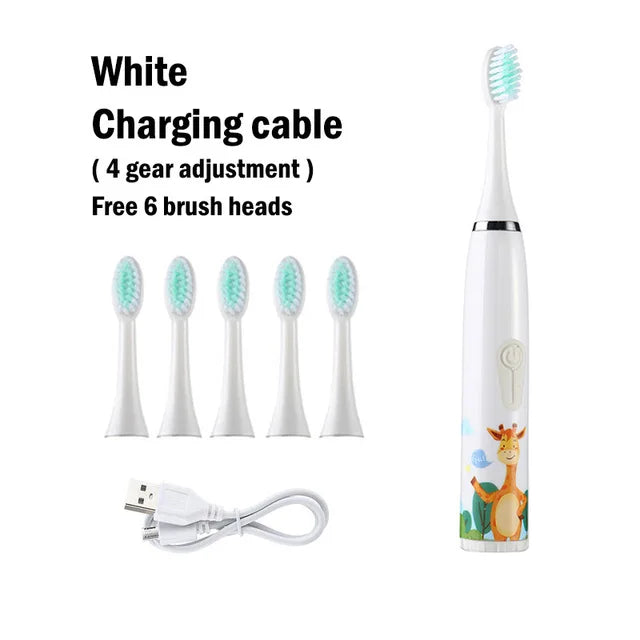 Children Electric Toothbrush Cartoon Kids With Replacement Head Ultrasonic  IPX7 Waterproof Rechargeable Sonic Toothbrush