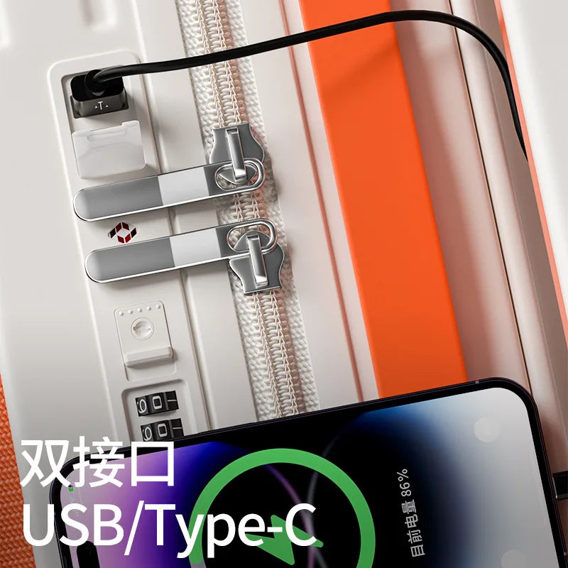 Travel Luggage Wide Tie Rod Suitcase Front Opening Laptop Boarding Case USB Charging 20"22"24"26 Inch Trolley Case with Wheels