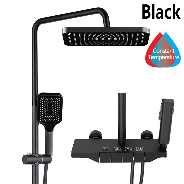 Black Digital Shower Set Bathroom Rainfall Brass Wall Mounted 4Way Shower Faucet Bathtub Thermostat Rain Mixer Tap Shower System
