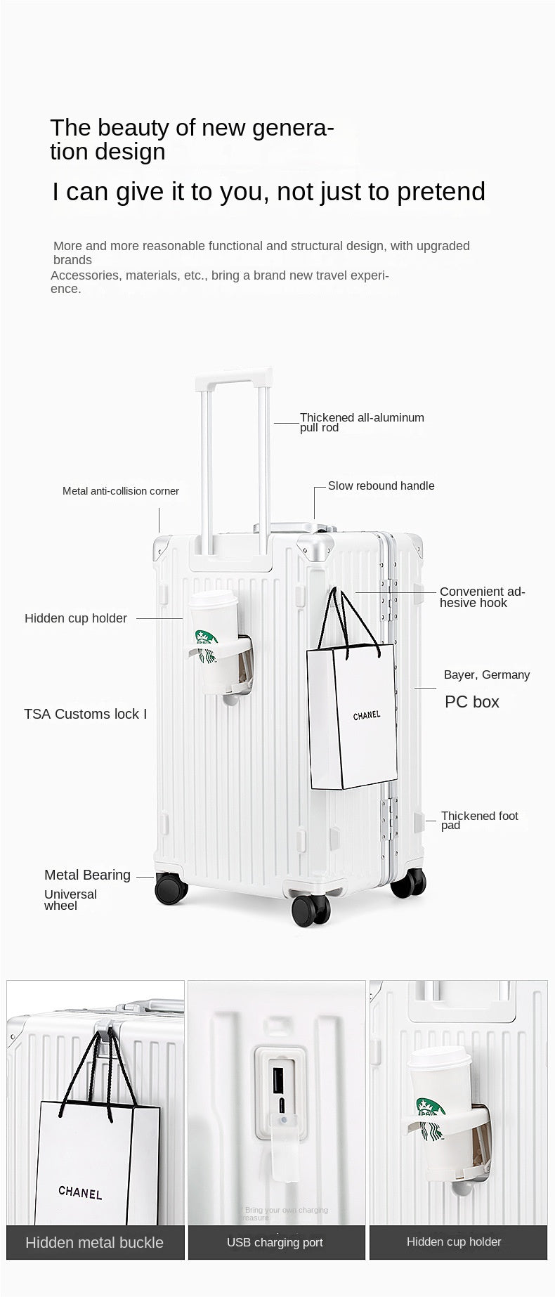 COLENARA High Quality Suitcase Aluminum Frame Large Capacity Trolley Case Cart Travel Bag 24"26"28"30 Inch Rolling Luggage