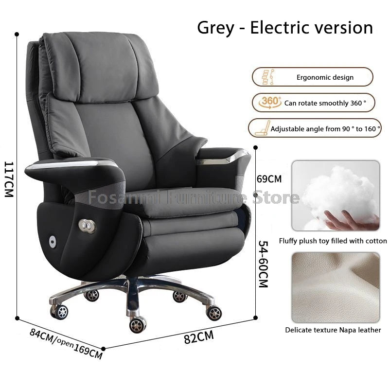 Comfortable and Soft Leather Electric Home Gaming Swivel Chair Thick Boss Office Chair Ergonomic Adjustable Height Desk Chairs