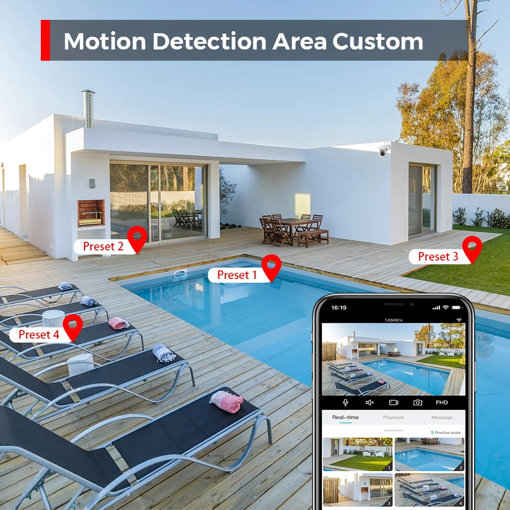 4MP Wifi Camera Outdoors 2K HD Security PTZ IP Camera AI Auto Detect Tracking Indoor Baby Night Color Camera Surveillance ICSee