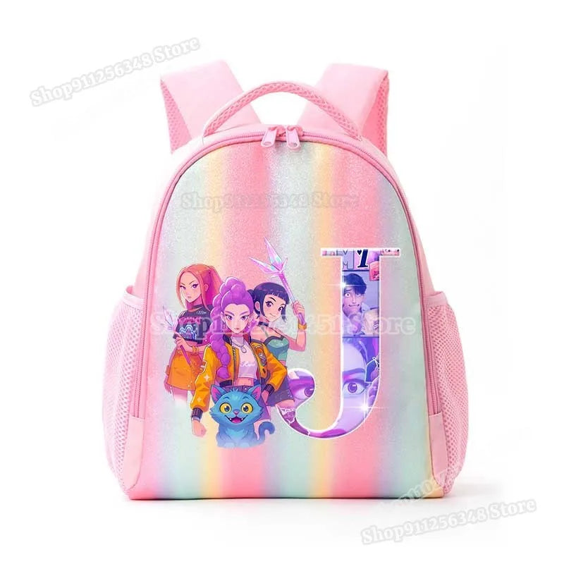 Anime K-pop Demon Hunters Letter A-Z Print Kids Backpack Girls Lightweight Casual School Back Pack Rainbow Color Mochilas Gifts