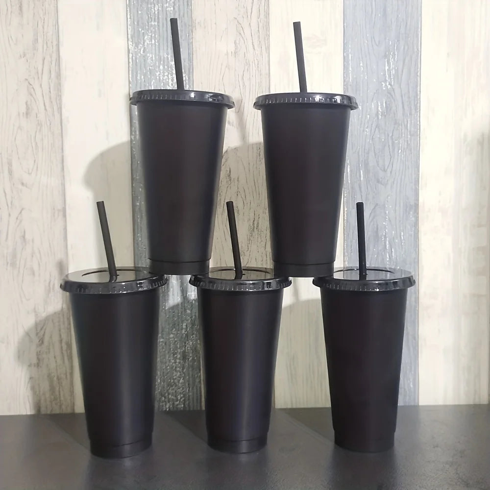 5/10pcs 24oz Tumblers With Lids And Straws Reusable Plastic Cups Iced Coffee Large Water Bottle Party Cold Mug Summer Drinkware