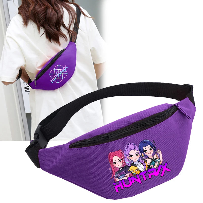 KPop Demon Hunters Girl Waist Bag Movie Anime Kids Fanny Packs Cartoon Cute Crossbody Chest Packs Lightweight Child Belt Bum Bag