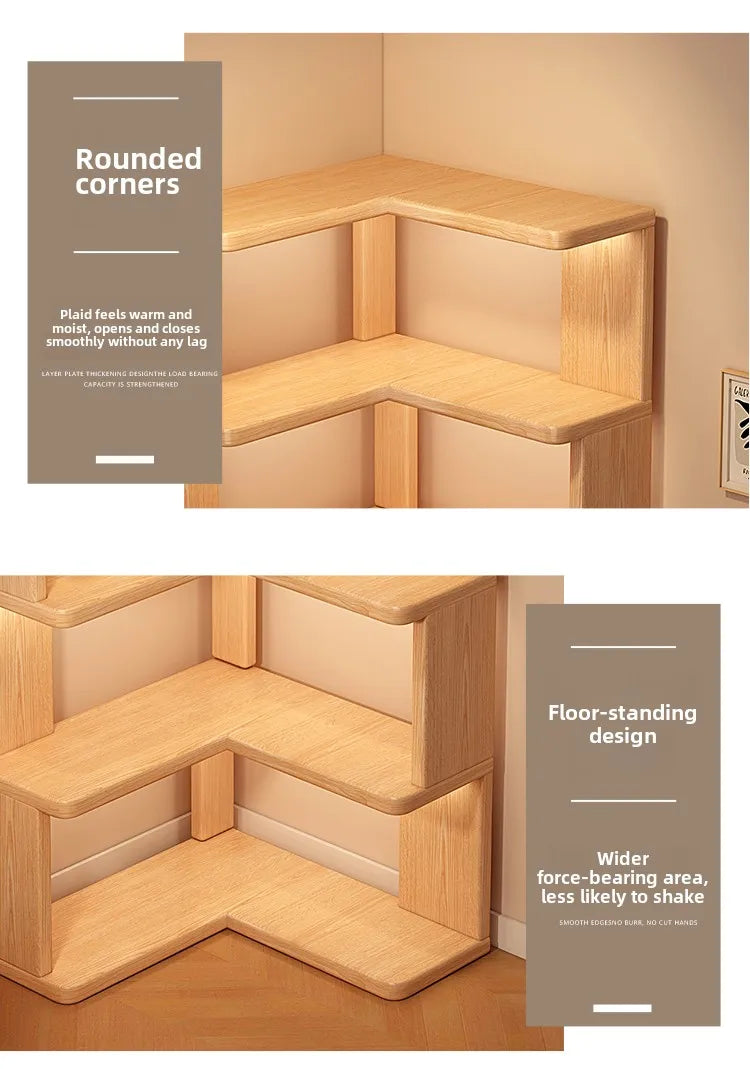 Solid Wood Corner Bookshelf Integrated Shelf Against The Wall Floor Narrow Cabinet Household Corner Storage Shelf Bookcase
