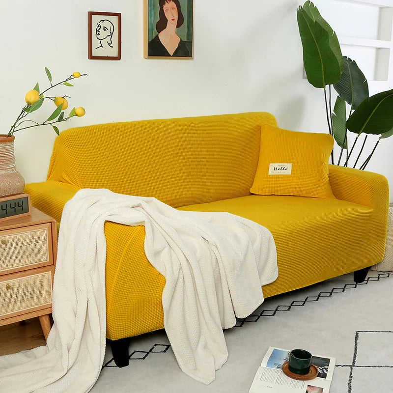 New Jacquard Fabric Sofa Cover Solid Color Couch Covers Elastic Washable Slipcover For L-Shaped Sofa Living Room 1/2/3/4/5 Seat