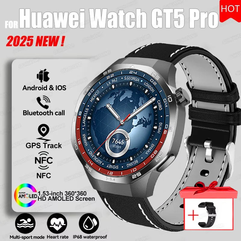 2025 New GT5 Pro GPS Track Compass Smart Watch Men 360*360 AMOLED Screen NFC BT Call Waterproof Health Monitor Man Smartwatches