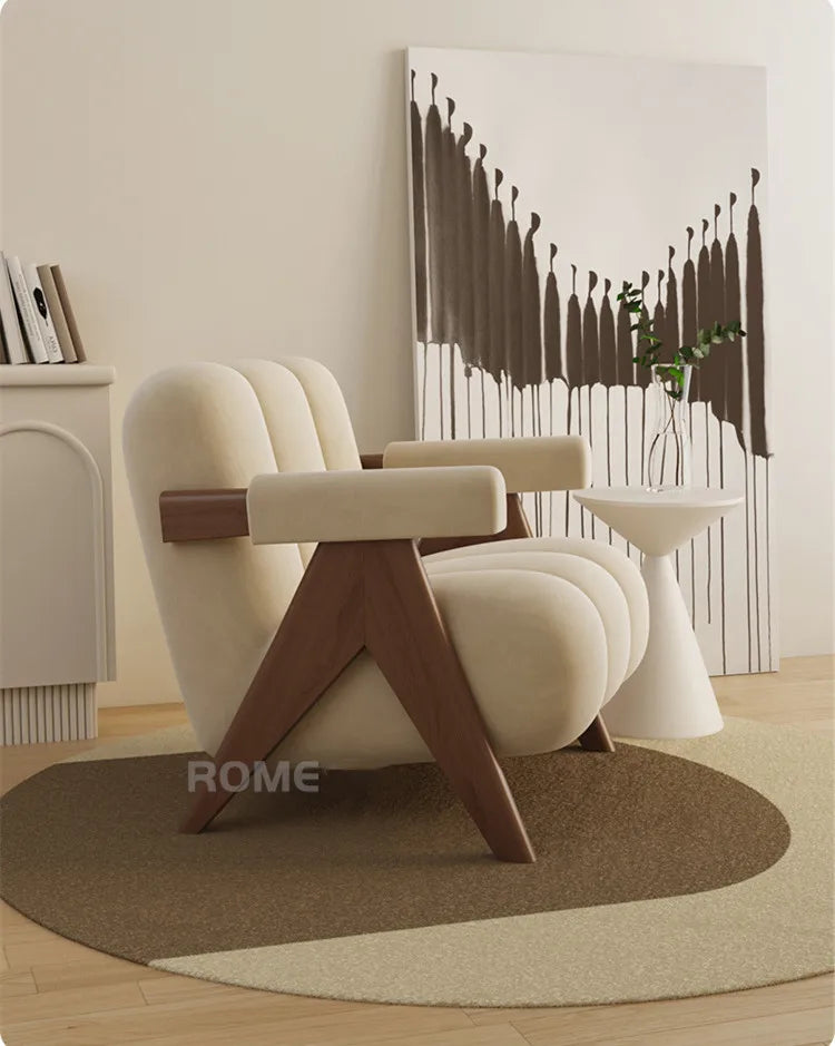 Home Balcony Nordic Wood Living Room Chairs Modern Living Room Sofas Single Leisure Back Armchair Fabric Sofa Chair Furniture