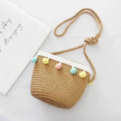 Crossbody Bag New Summer Children Beach Flower Straw Bag 3-7 Old Years Lovely Kids Holiday Travel Beach Bags