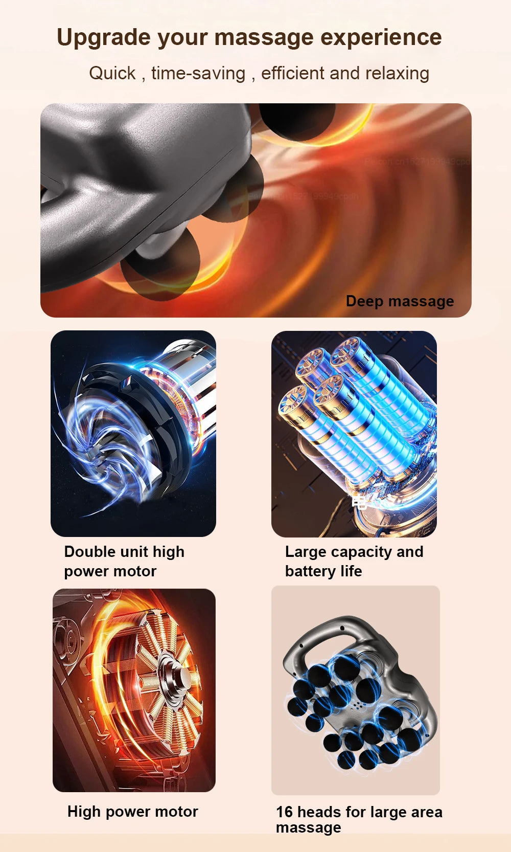 Fascia Massage Gun High frequency Body Neck Shoulder Back Waist Massager Professional Muscle Massage Machine 16-Head Fascia Gun