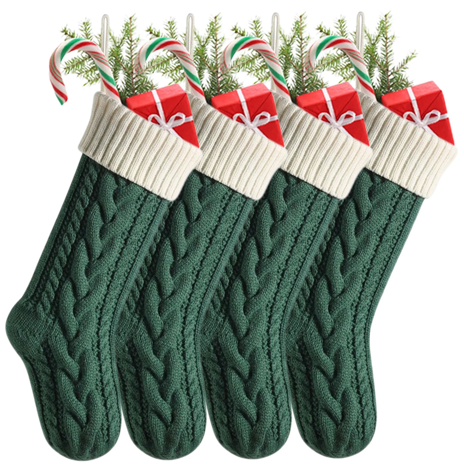 4-12PACK Christmas Stockings 18Inches Large Cable Knitted Stocking Xmas Hanging Stocking Decorations with Name Tags