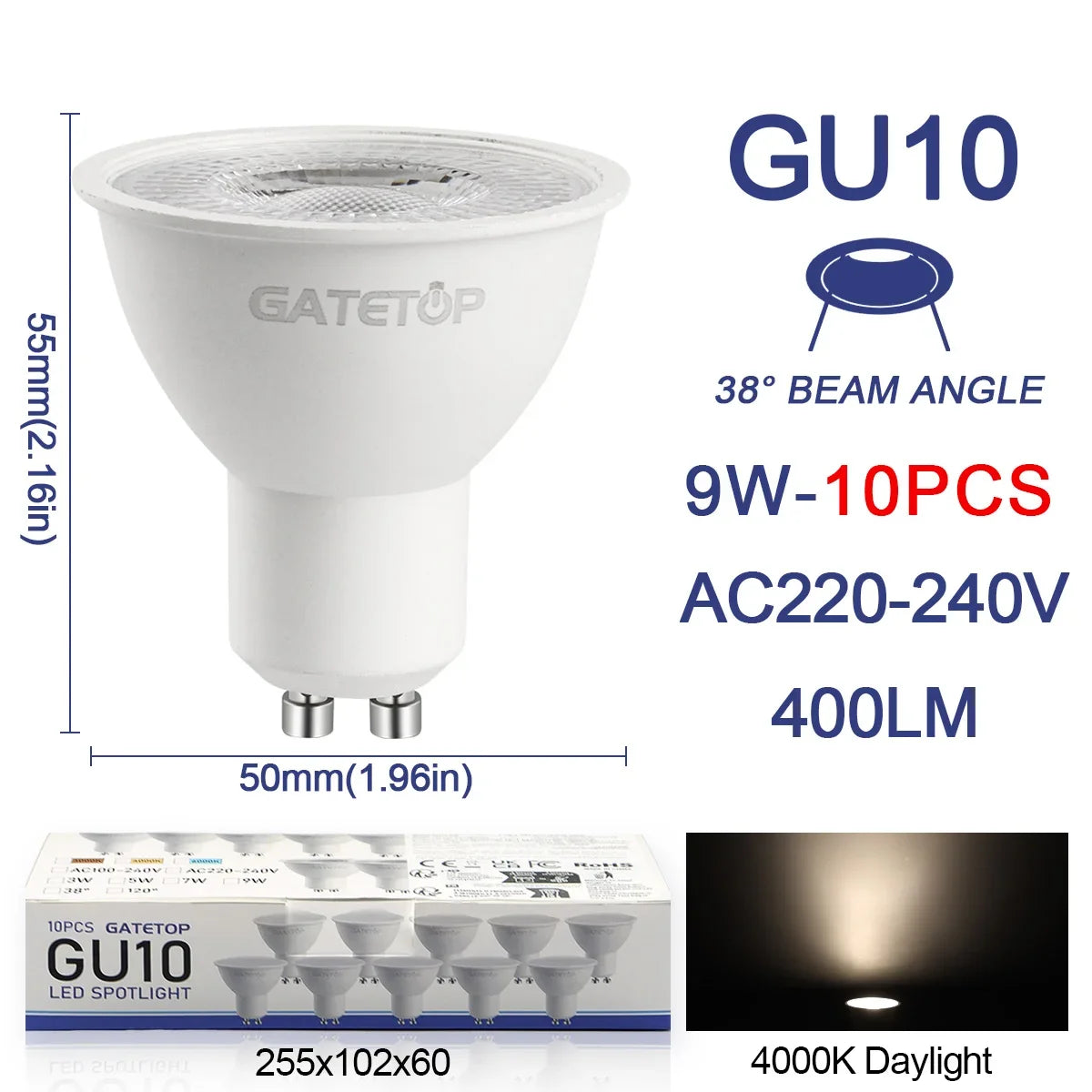 10 Pack Focos Gu10 SpotlightLampara 220V Lled Bulb  Wholesale 9W White Warm 3000k 6000K suitable for Home Commercial Buildings