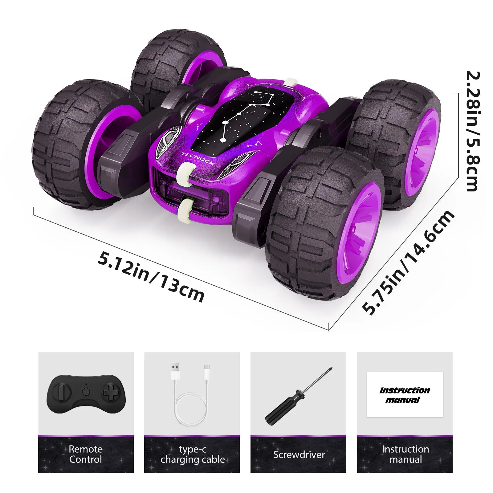Remote Control Car with Lights, Type-C Fast Charging, 2.4GHz Double Sided Flips RC Cars, 360° Rotates RC Stunt Car Toys for Kids