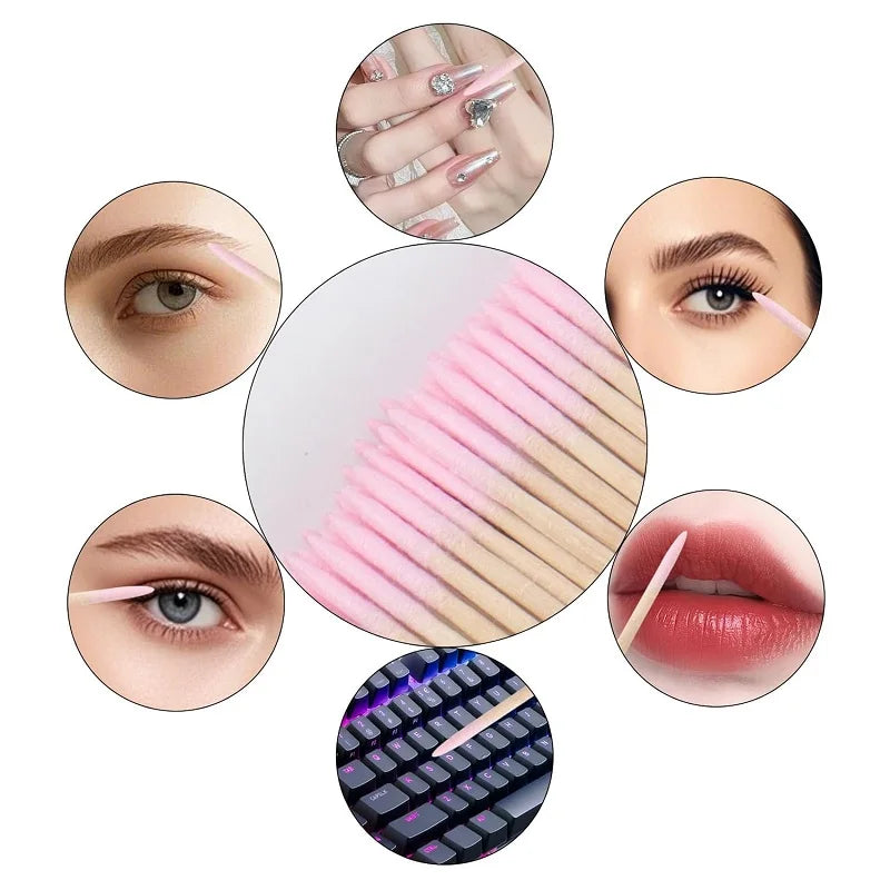 100/300/500Pcs Disposable Wood Cotton Swab Double Head Lipstick Ear Swabs Eyelash Cleaning Cotton Buds Manicure Beauty Supplies