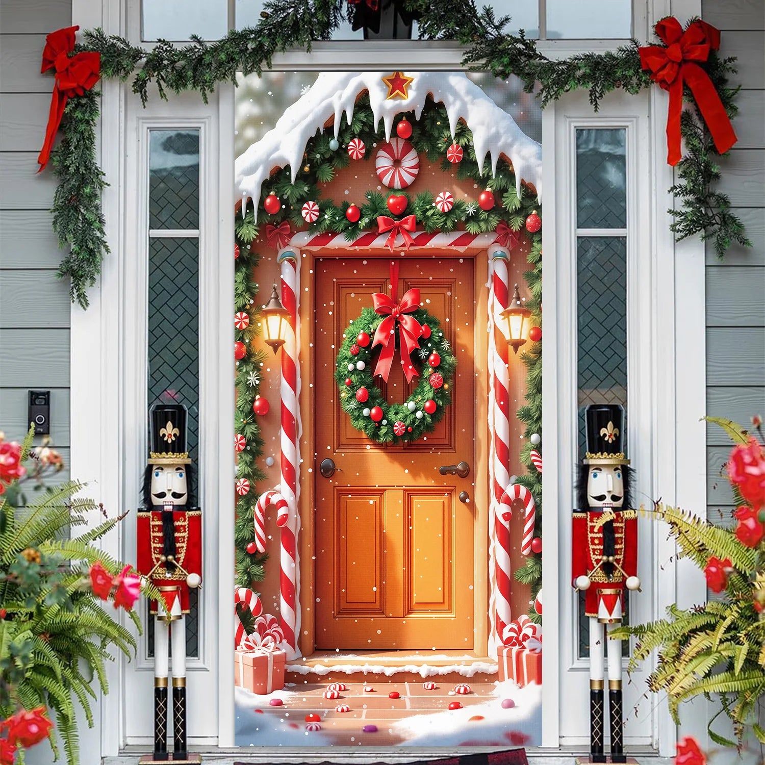 1pcs 2D Christmas Theme Door Cover Banner 2026 New Year Living room Decor Xmas Navidad Santa Snowman animals decor Favor Gift