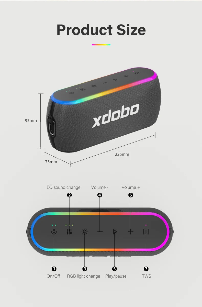 60W XDOBO X8 III Bluetooth Speaker Wireless Subwoofer IPX7 6600mAh Dual Bass Power Bank Outdoor Loudspeaker For Smart Phone TV