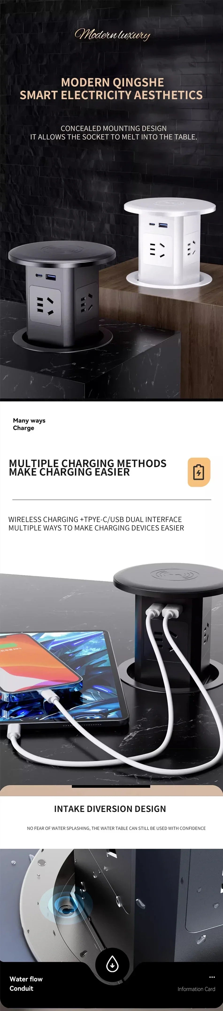 Lifting Desk Power Automatic Pop Up Elevator Socket Tower Socket US UK AU UN Plug Adapter USB Type-c Wireless Charge ,Hidden