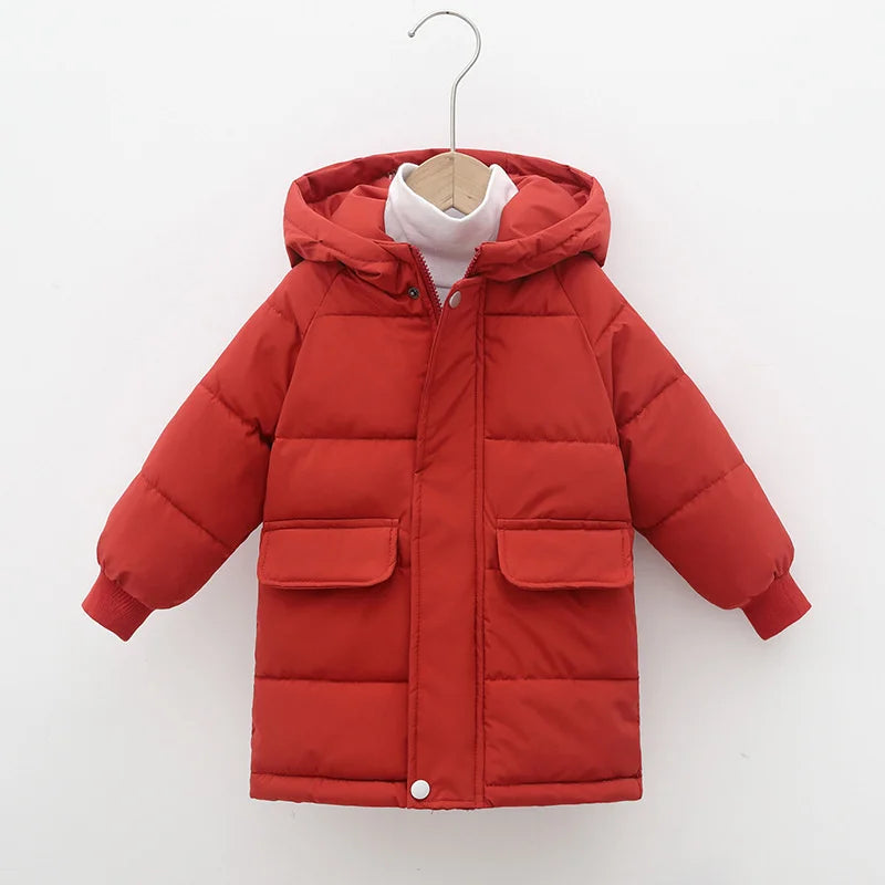 Kids Down Long Outerwear Winter Autumn Big Children Thicken Warm Cotton Clothes Boys Girls Padded Parka Coats Teen Jacket 3-10Y