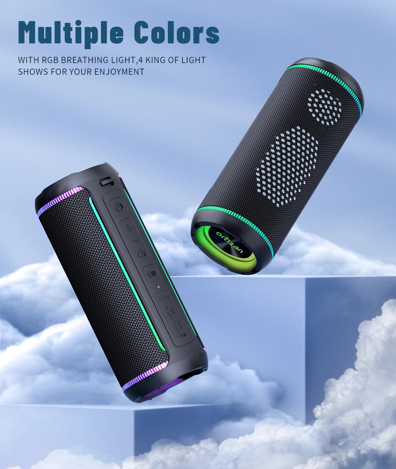 Ortizan X30 Portable Bluetooth Speaker Bluetooth 5.3 Wireless Speaker with 40W HD Loud Stereo Sound and RGB Colorful Lights AUX