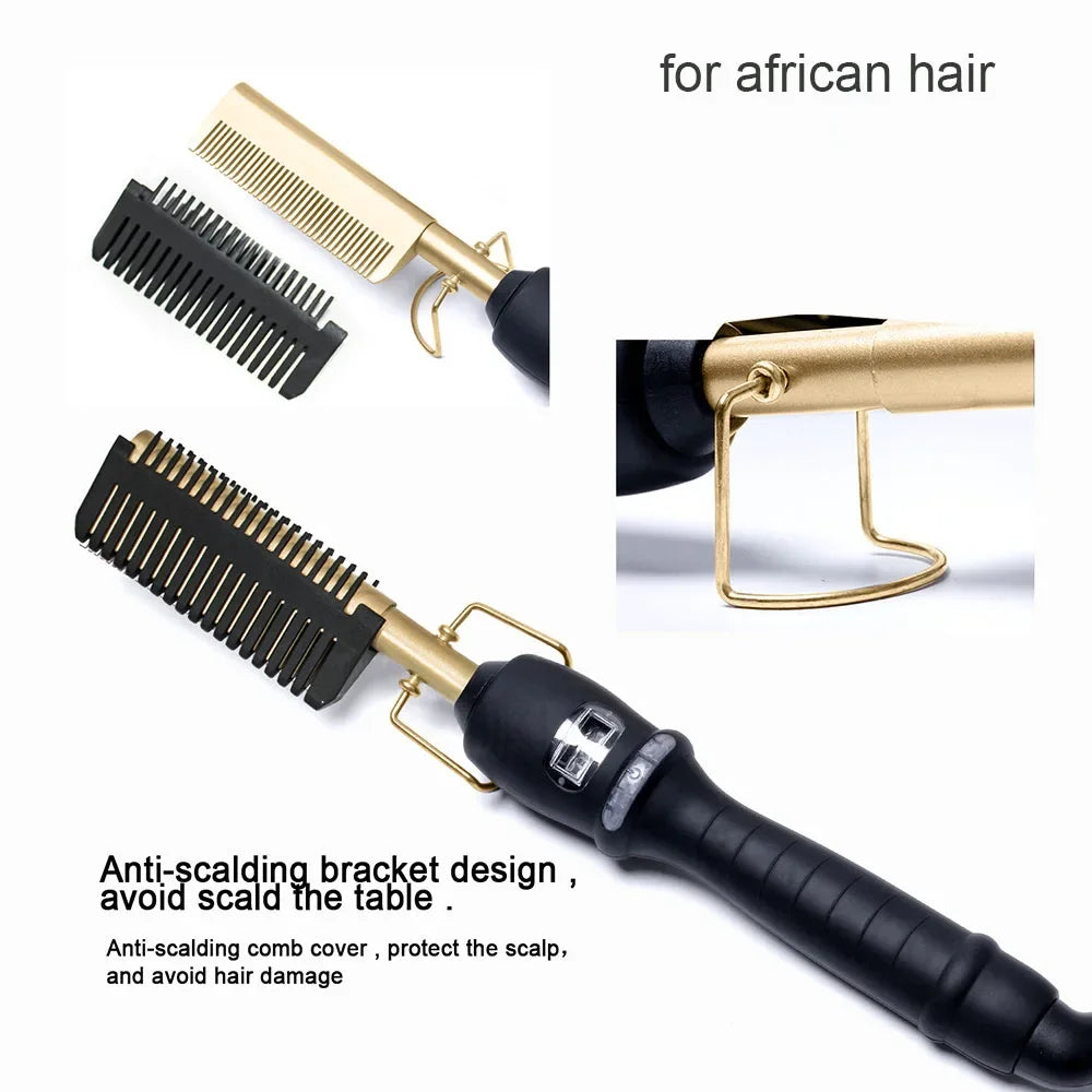 Hot Comb Straightener for Wigs and African Hair Flat Irons Fast Heating Straightening Brush Straight & Curler Roller Styler Tool