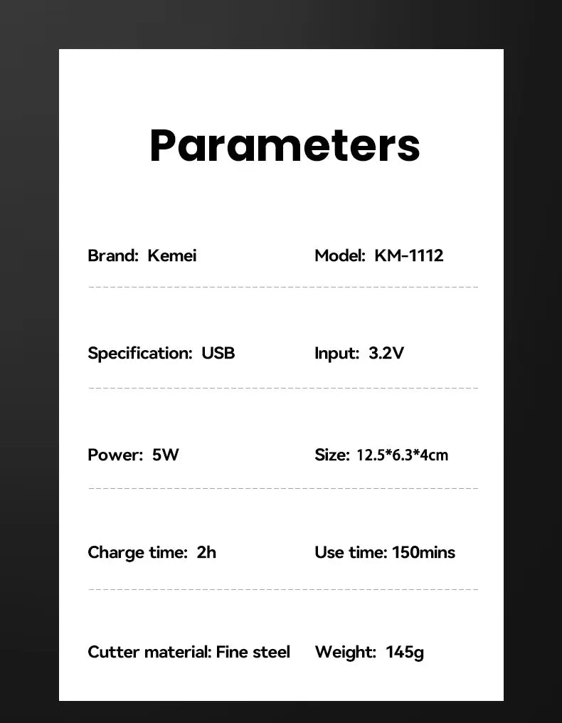 Kemei KM-1112 USB Charging IPX5 Waterproof Shaver 2 in1 Men's Rechargeable Electric Beard Razor Floating Forward Shaving Machine