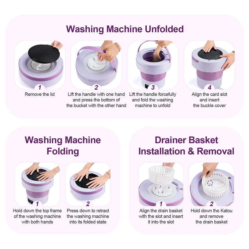 7L Small Folding Washing Machine Portable Washing Machine Automatic Modes Laundry Clothes Laundry Bucket Washing Machine