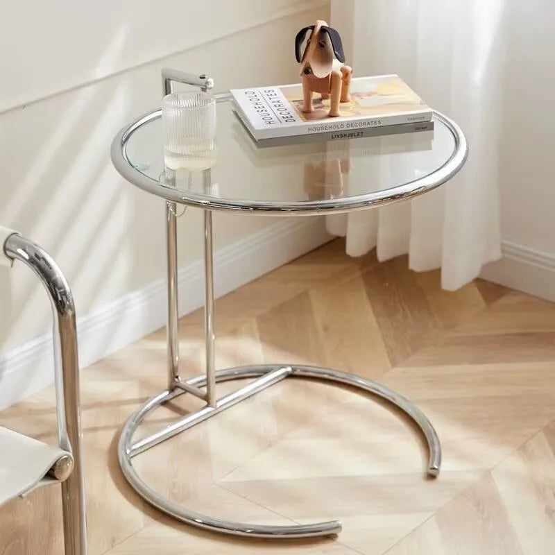 Nordic Glass Coffee Tables Living Room Furniture Side Table Balcony Stainless Steel Lifting Tea Table Transparent Bedside Tables