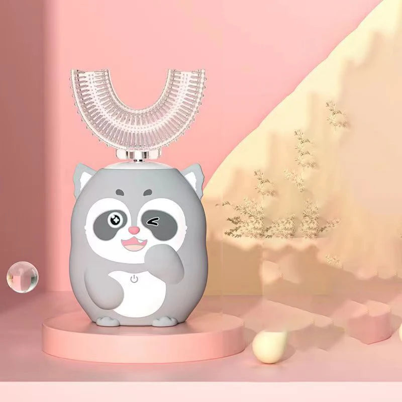 360° Sonic Electric Toothbrush for Kids Children U Shape Automatic Silicone Tooth Brush Smart Timer Rechargeable Blue Light IPX7