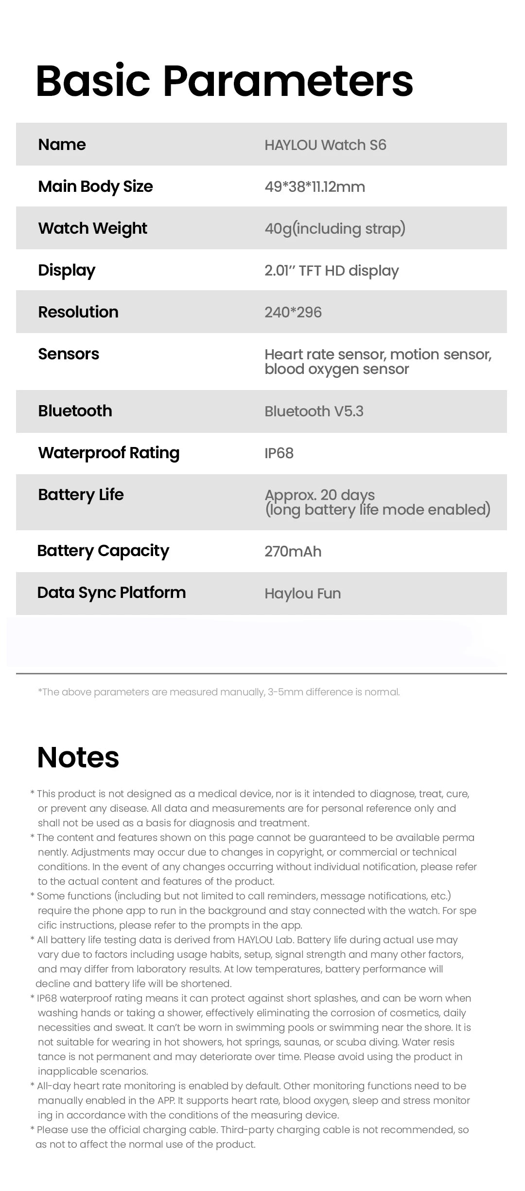 HAYLOU Watch S6 Smartwatch 2.01" HD Display Smart Watch Bluetooth Voice Callings IP68 Waterproof Fitness Tracking Smartwatch