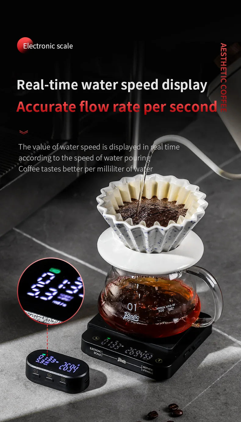 Bincoo Professional Coffee Scale Electronic Scale Coffee Powder Weighing Accurate Weight 0.1g Split Screen Display Barista Tool
