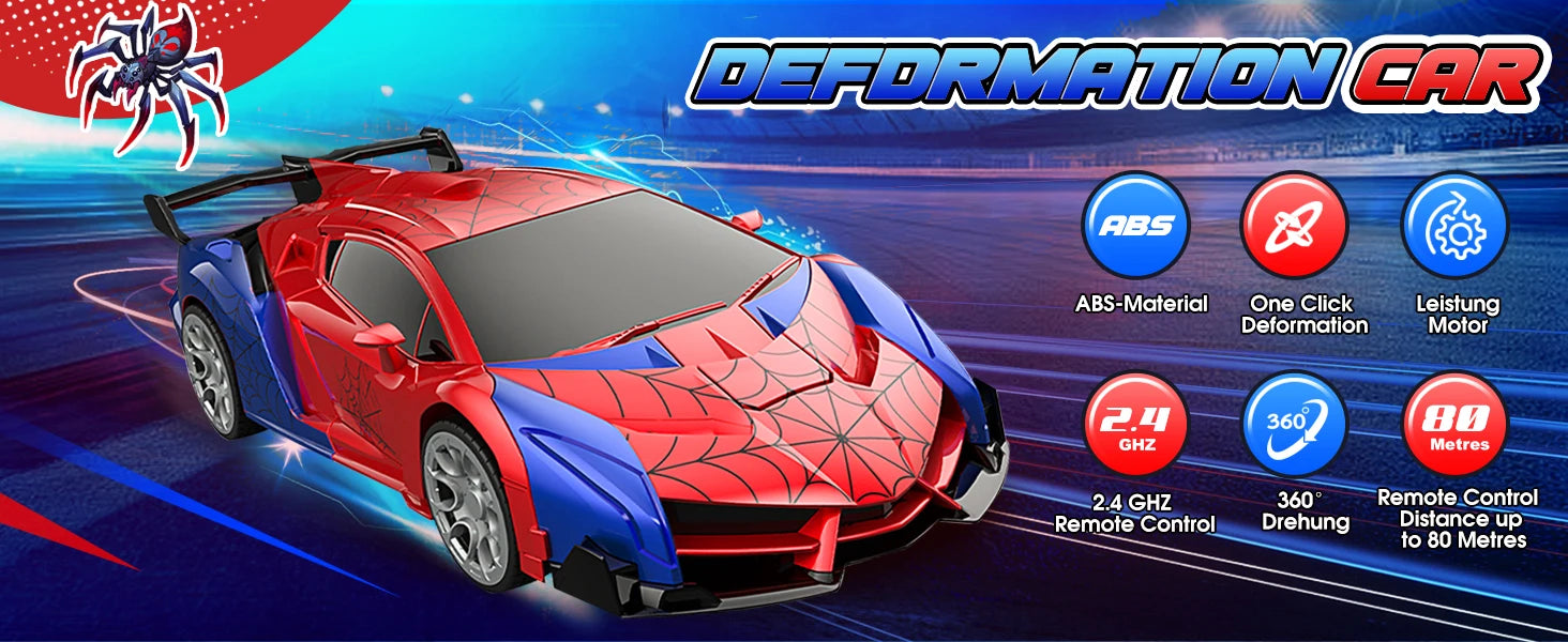 2.4GHz Deformable Spider Remote Control Car - Robot Car with Stunts, Rechargeable Battery & LED Lights, Toy Gift for Boys Girls