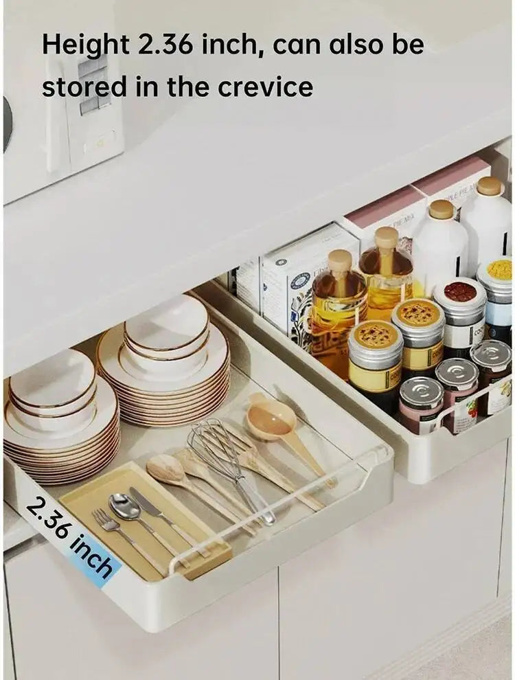 Box With Sliding Rail Pull-Out Cabinet Storage Rack Spice Pantry Shelves Drawer Kitchen Organizer Basket