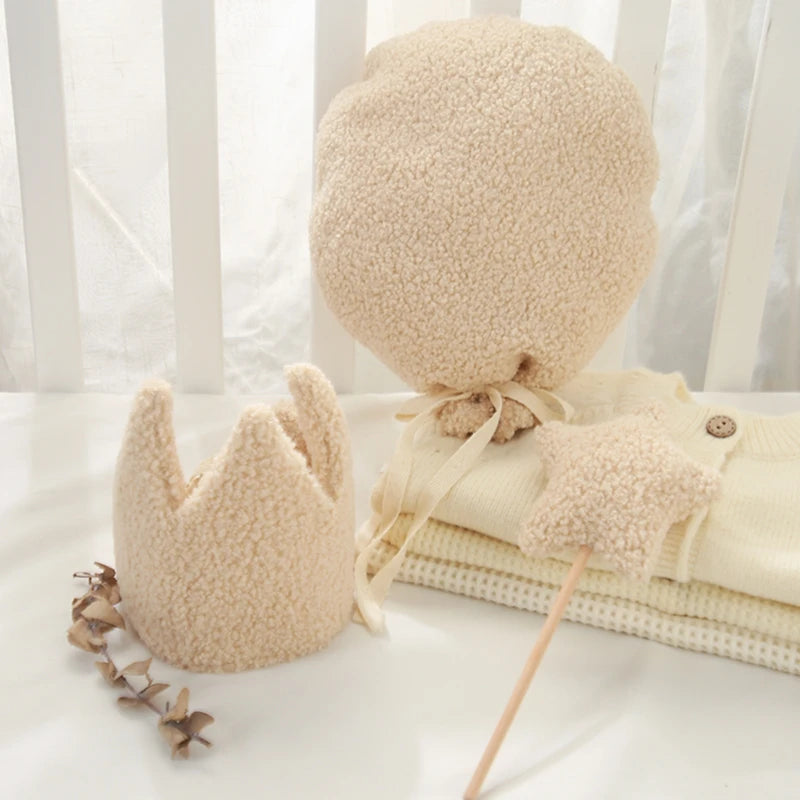 Baby Teddy Velvet Balloon Crown Hat Headwear Star Fairy Stick Happy Birthday Party Decoration Newborn Photography Accessories
