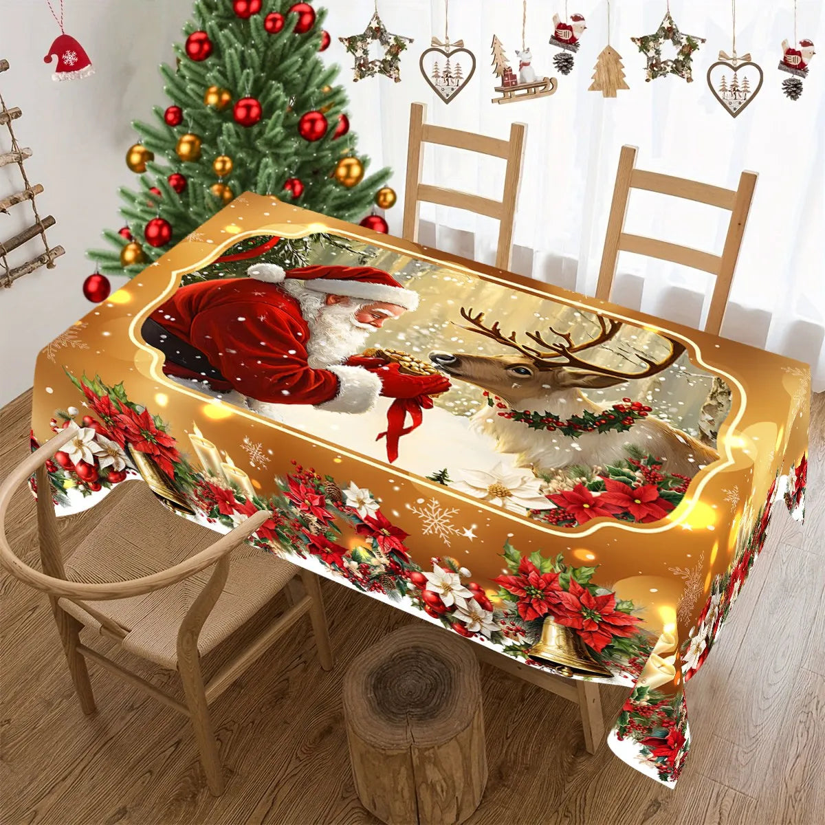 Golden Santa Claus Pattern Printed Tablecloth Christmas Decoration for Home 2025 Xmas Ornament Navidad Natal New Year Gift 2026