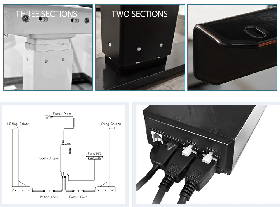 Black or White Electric Stand Up Desk Two/Three Sections Electric Dual Motor Height Adjustable Table Lifting Desk Frame