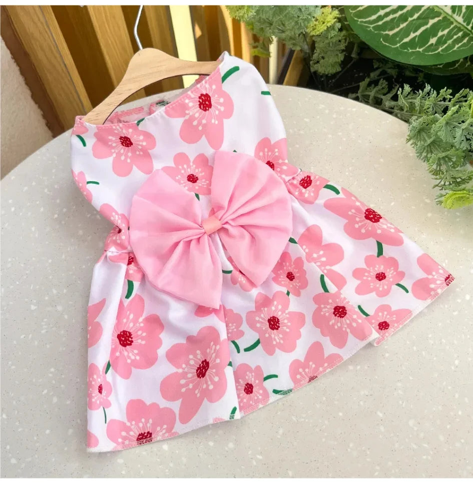 Dog Princess Dress Summer Kitten Pet Skirt Cute Printed Bow Lace Dog Dresses for Small Medium Puppies Poodle Chihuahua Apparel