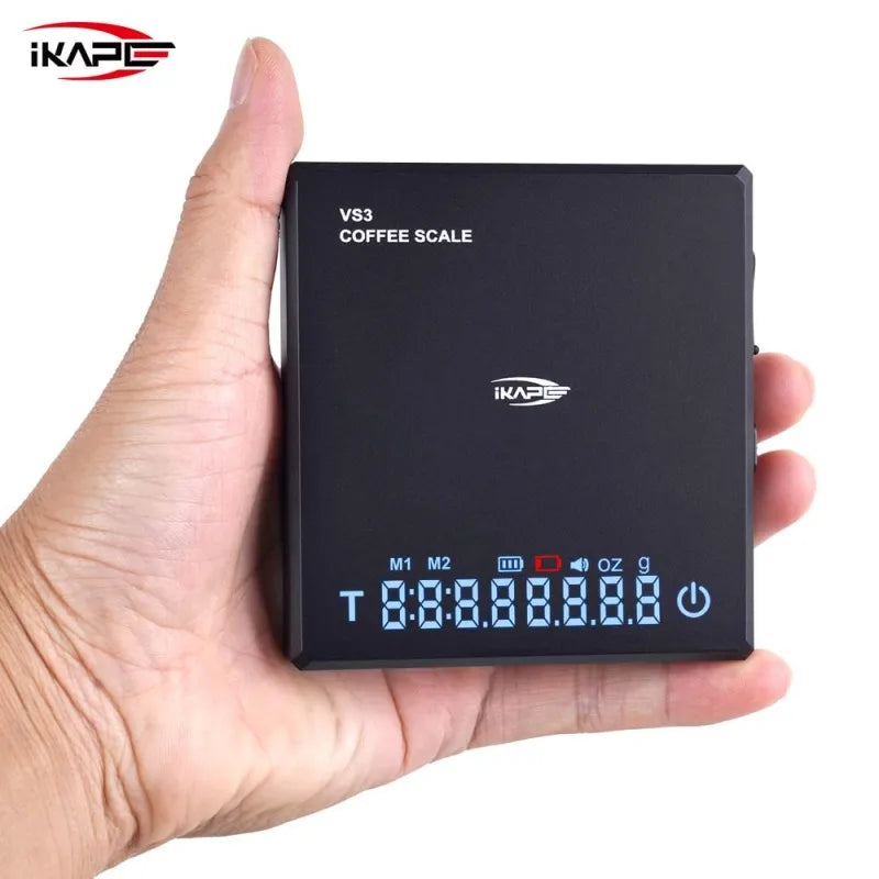 IKAPE Rechargeable Mini Coffee Scale with Timer Portable Mirror Scale 2kg/0.1g Accurate Scale For Espresso&Pour-Over Coffee