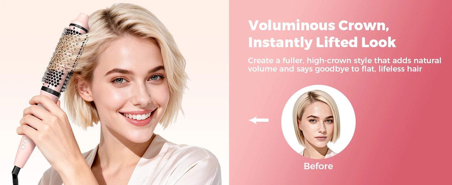 Dual Voltage Thermal Brush, 1.5 Inch Heated Round Brush with Negative Ions & Ceramic for Volumizing, 6 Temps & Auto Shut-Off