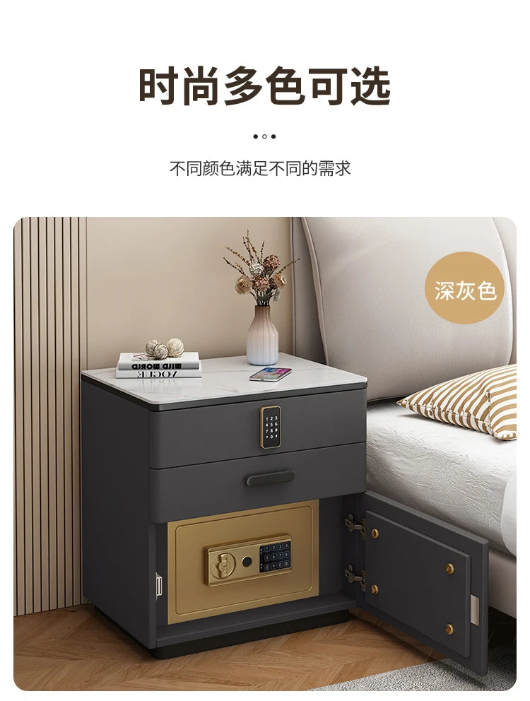 Safe Luxury Bedside Table With Lock Secret Compartment Glamour Metal Nightstands Designer Multifunctional Criado Mudo Furnitures