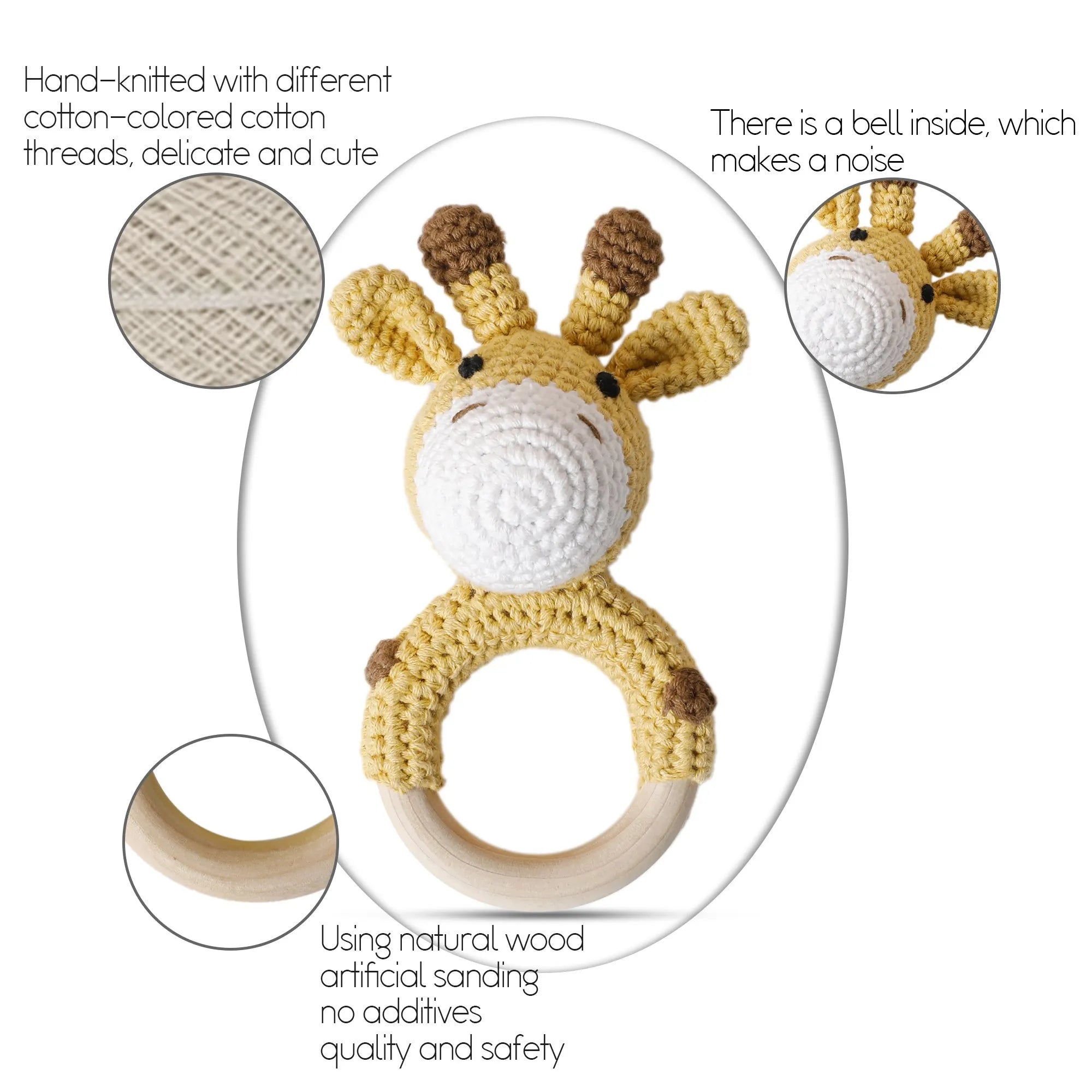 Let's Make Baby Rattles Crochet Bunny Rattle Toy Wood Ring Baby Teether Rodent Baby Gym Mobile Newborn Educational Rattles Toys
